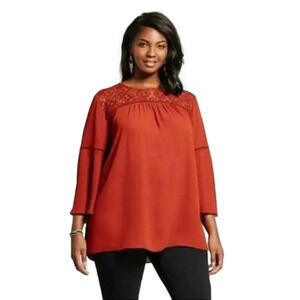 AVA & Viv plus size Romantic lace detailed bell sleeve, boho blouse